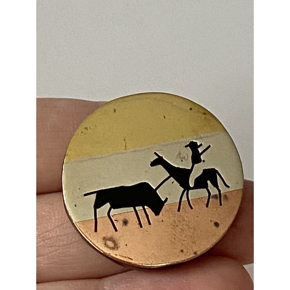925 Mexico Brooch Pin Vintage Tricolor 6.92g Cowboy Scene Estate